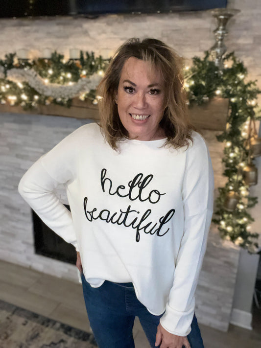 Hello Beautiful Knit Sweater - Size Large