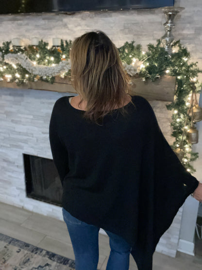 Black One Sleeve Poncho - One Size