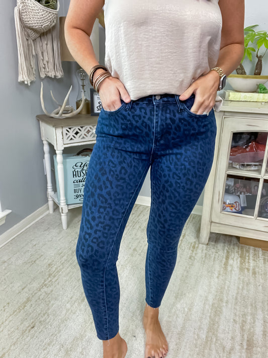 Judy Blue Denim Leopard Print Skinny Jeans - Size 7