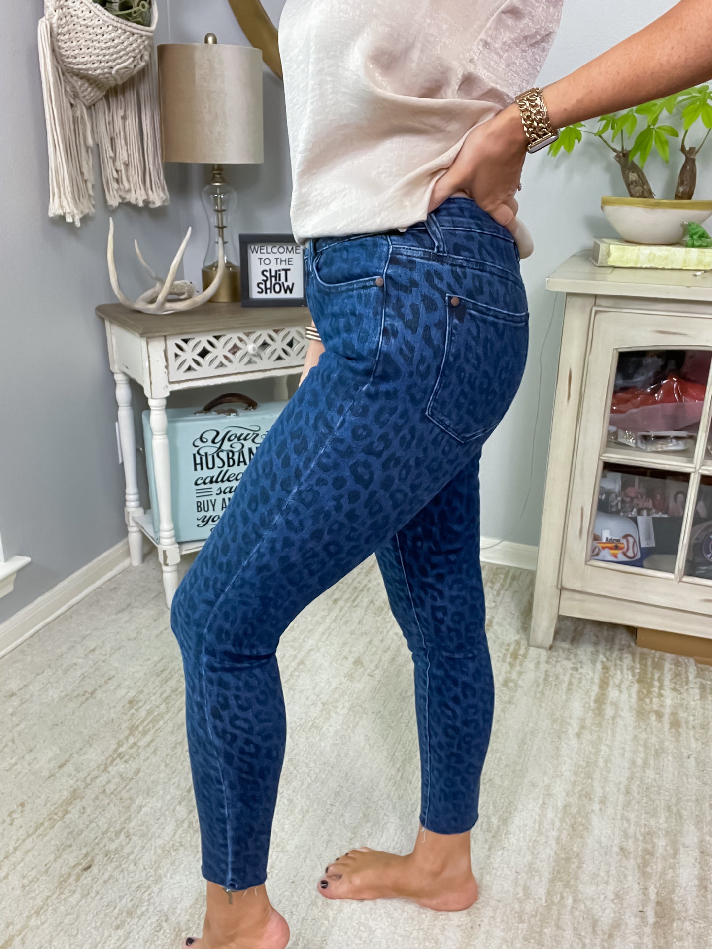 Judy Blue Denim Leopard Print Skinny Jeans - Size 7