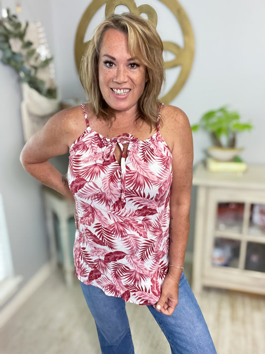 Leaf Patterned Tank Style Top - Size Small