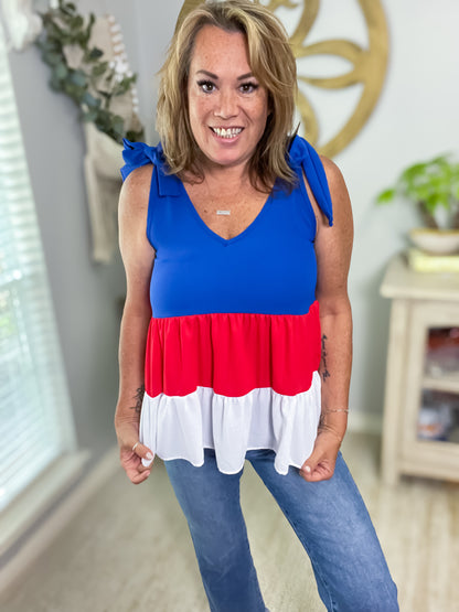 Red, White & Blue Tiered Top - Size Small