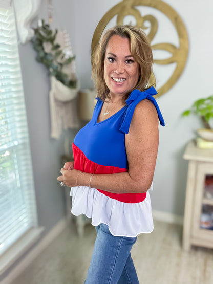 Red, White & Blue Tiered Top - Size Small