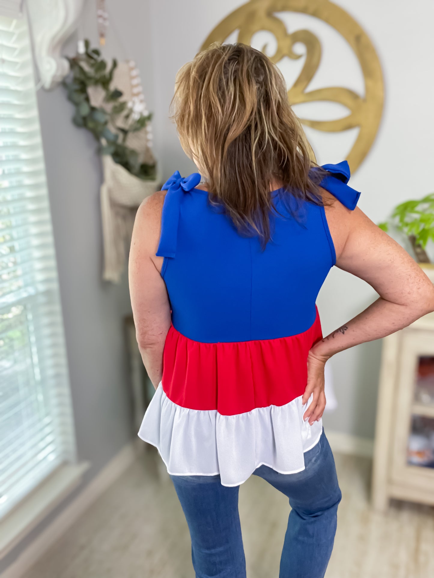 Red, White & Blue Tiered Top - Size Small