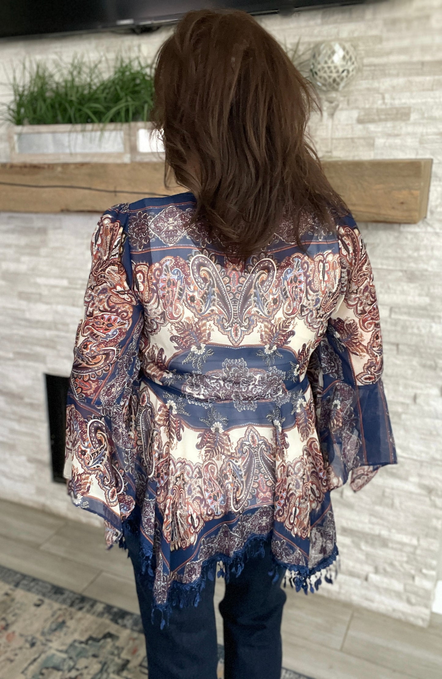 Navy Floral Short Kimono by Umgee - Size Large