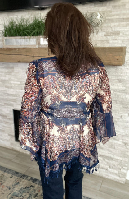 Navy Floral Short Kimono by Umgee - Size Large