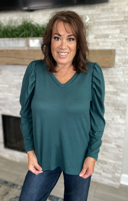 Green Puff Shoulder Sweater Top - Size Large