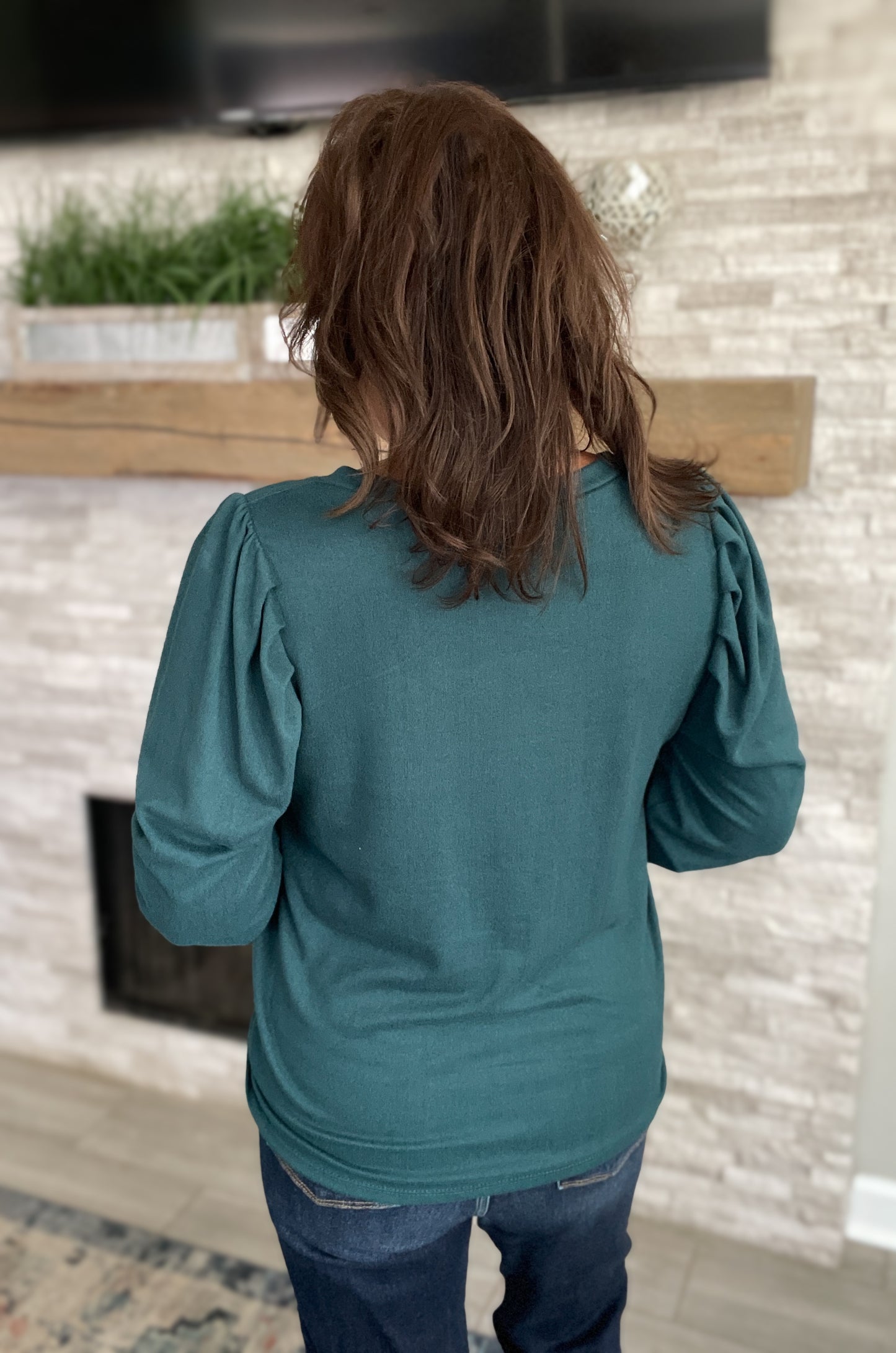 Green Puff Shoulder Sweater Top - Size Large