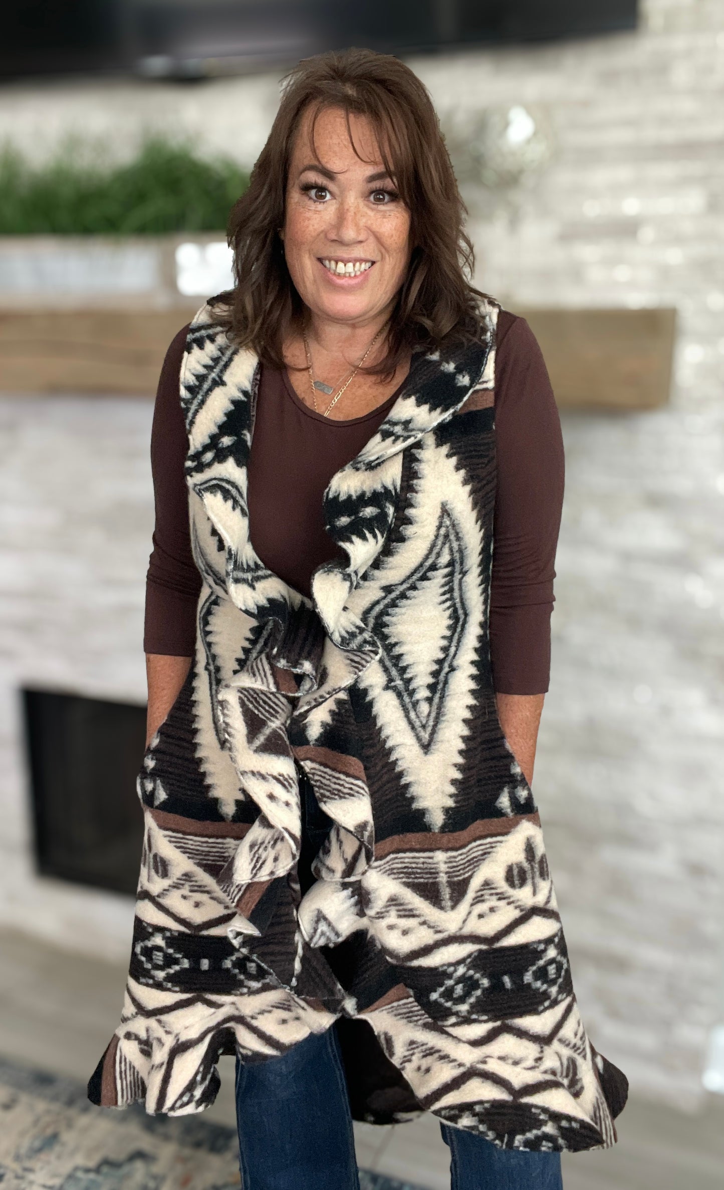 Aztec Wool Vest Cardigan by The Bronte NWT - Size Med