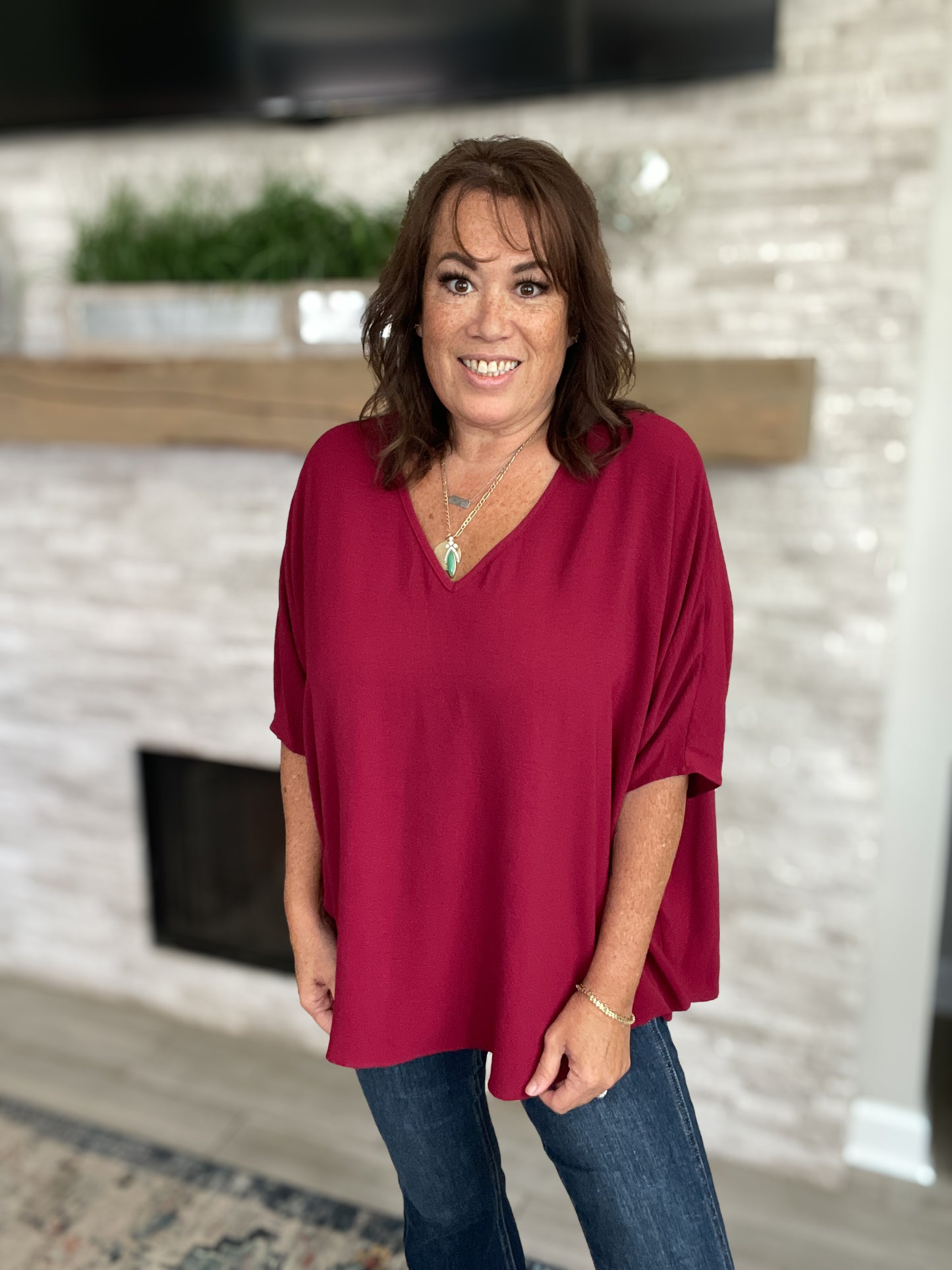 Maroon Oversized Blouse by Adrienne - Size Small