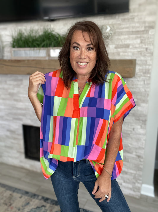 Colorful Geometric Shape Top - Size Large