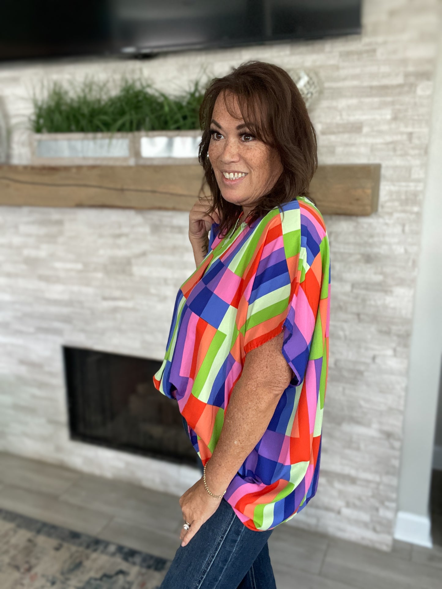 Colorful Geometric Shape Top - Size Large