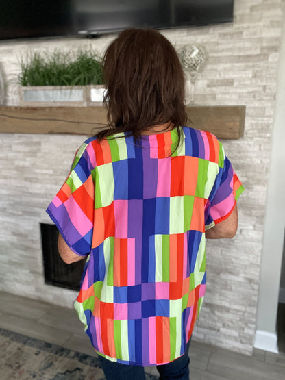 Colorful Geometric Shape Top - Size Large