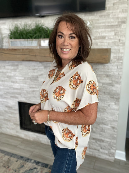 Tiger Print Oversized Blouse by Adrienne - Size Large