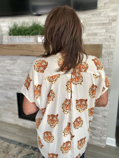 Tiger Print Oversized Blouse by Adrienne - Size Large