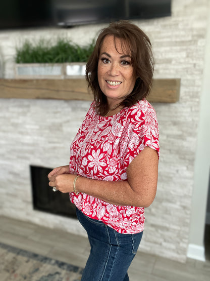 Red and White Floral Paisley Top by Loft - Size Large