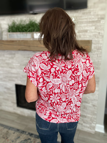 Red and White Floral Paisley Top by Loft - Size Large