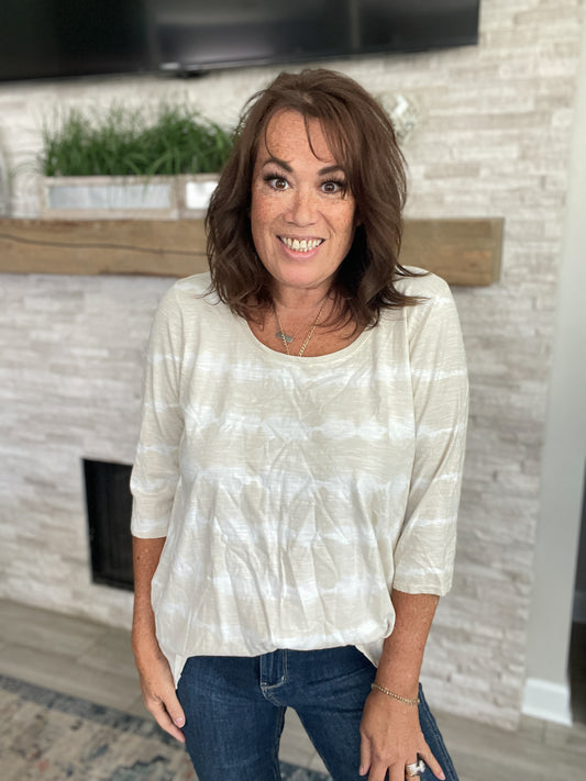 J Jill Pure Jill Ballet Sleeve Beige Striped Tunic - Size Large