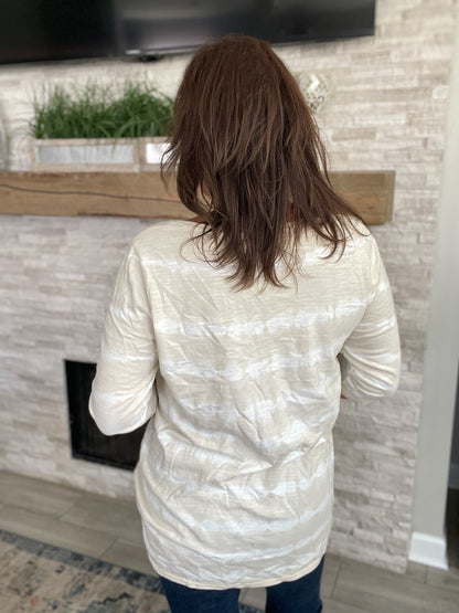 J Jill Pure Jill Ballet Sleeve Beige Striped Tunic - Size Large