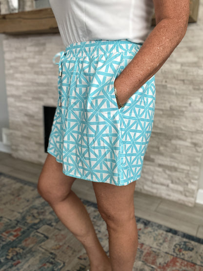 Blue and White Lattice Printed Shorts by SSYS - Size XL