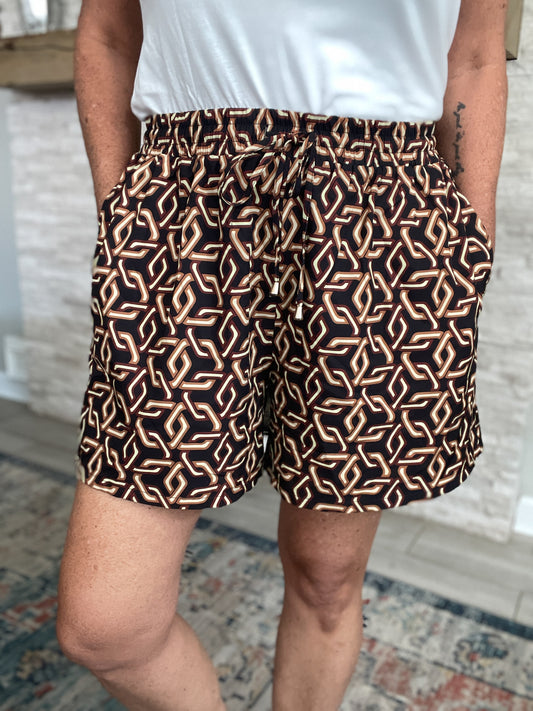 Black and Tan Lattice Printed Shorts by SSYS - Size XL