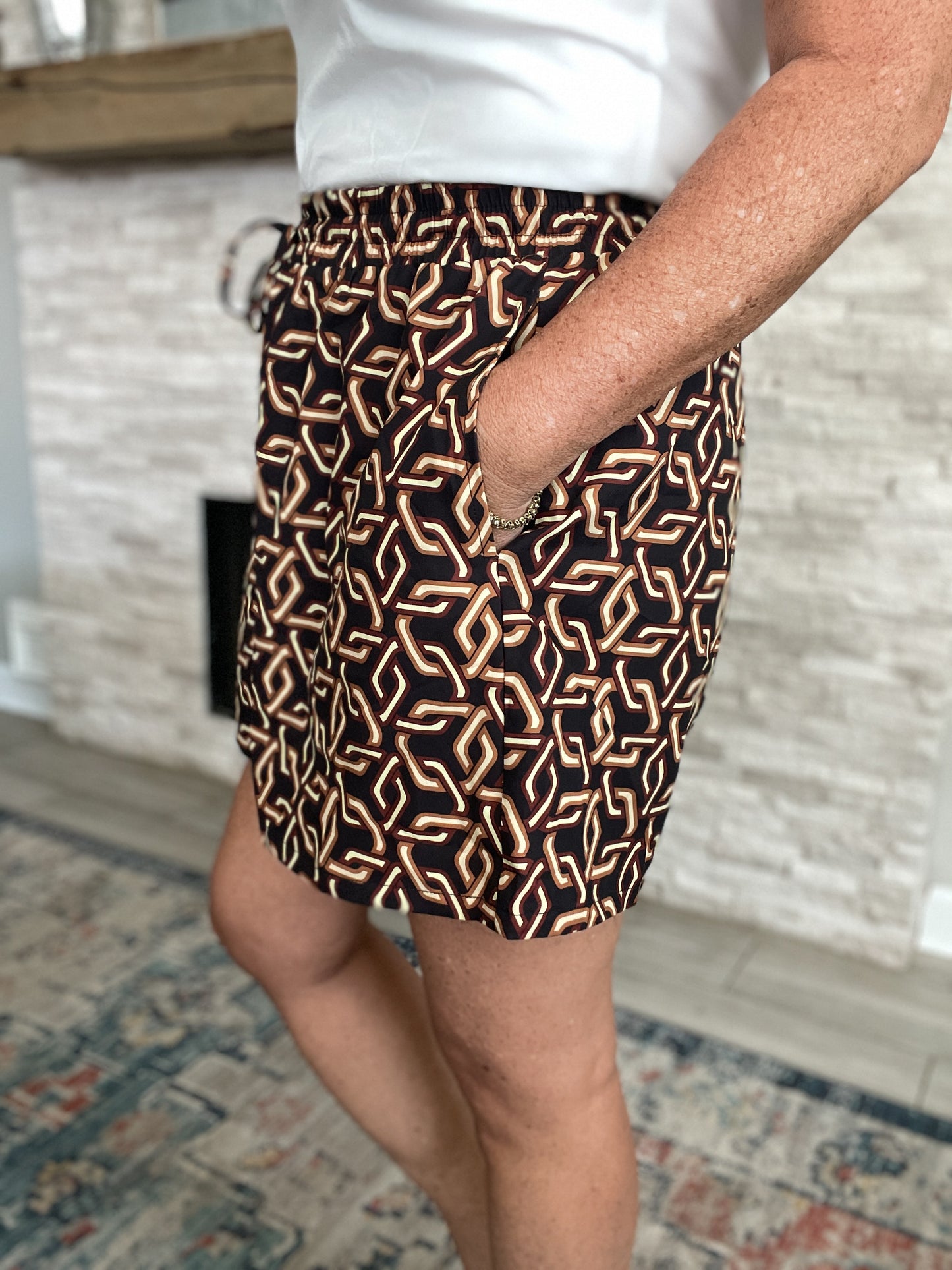 Black and Tan Lattice Printed Shorts by SSYS - Size XL