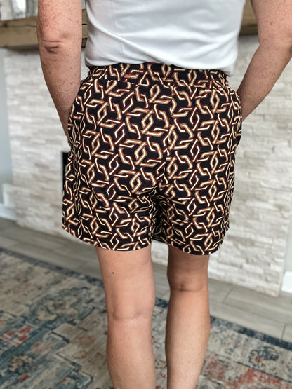 Black and Tan Lattice Printed Shorts by SSYS - Size XL
