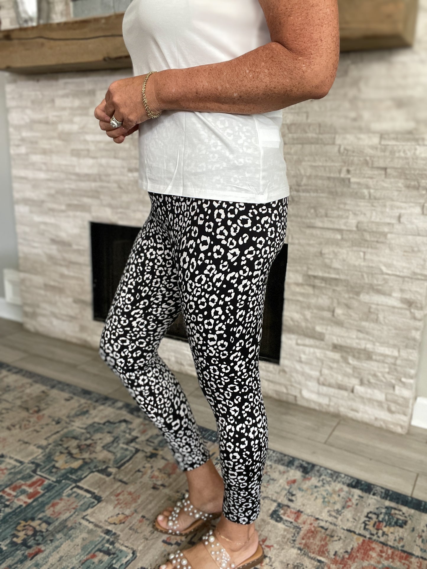 Black and White Leopard Print Pants - Size XL