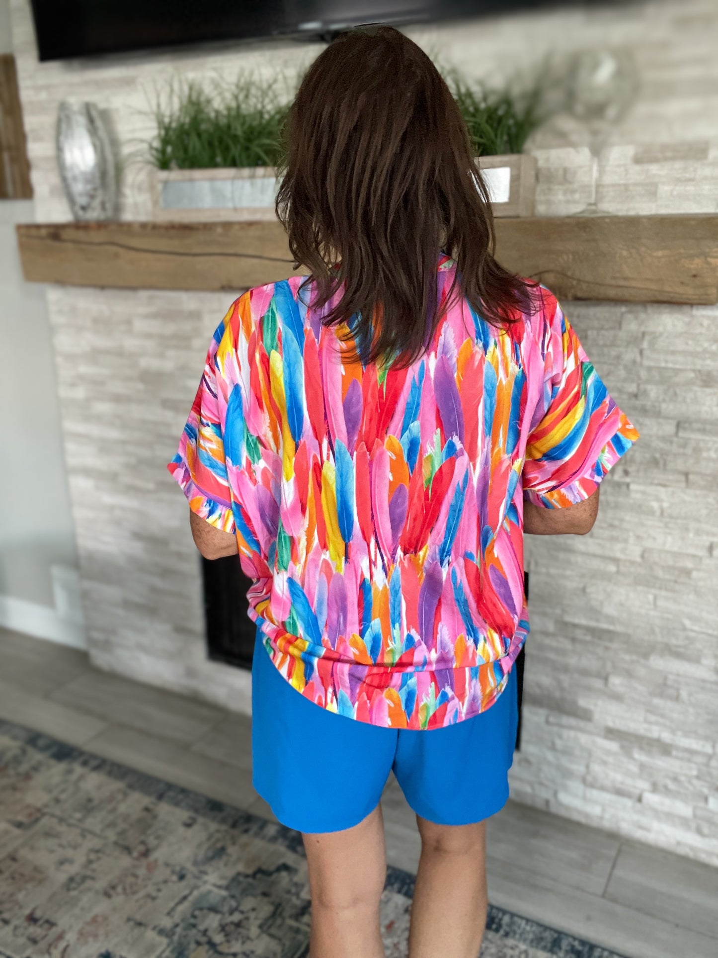 Blue Multi Color Abstract Top by SSYS - Size Large