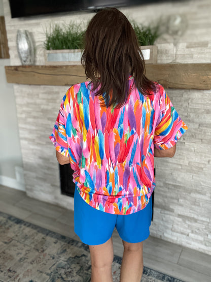 Blue Multi Color Abstract Top by SSYS - Size Large