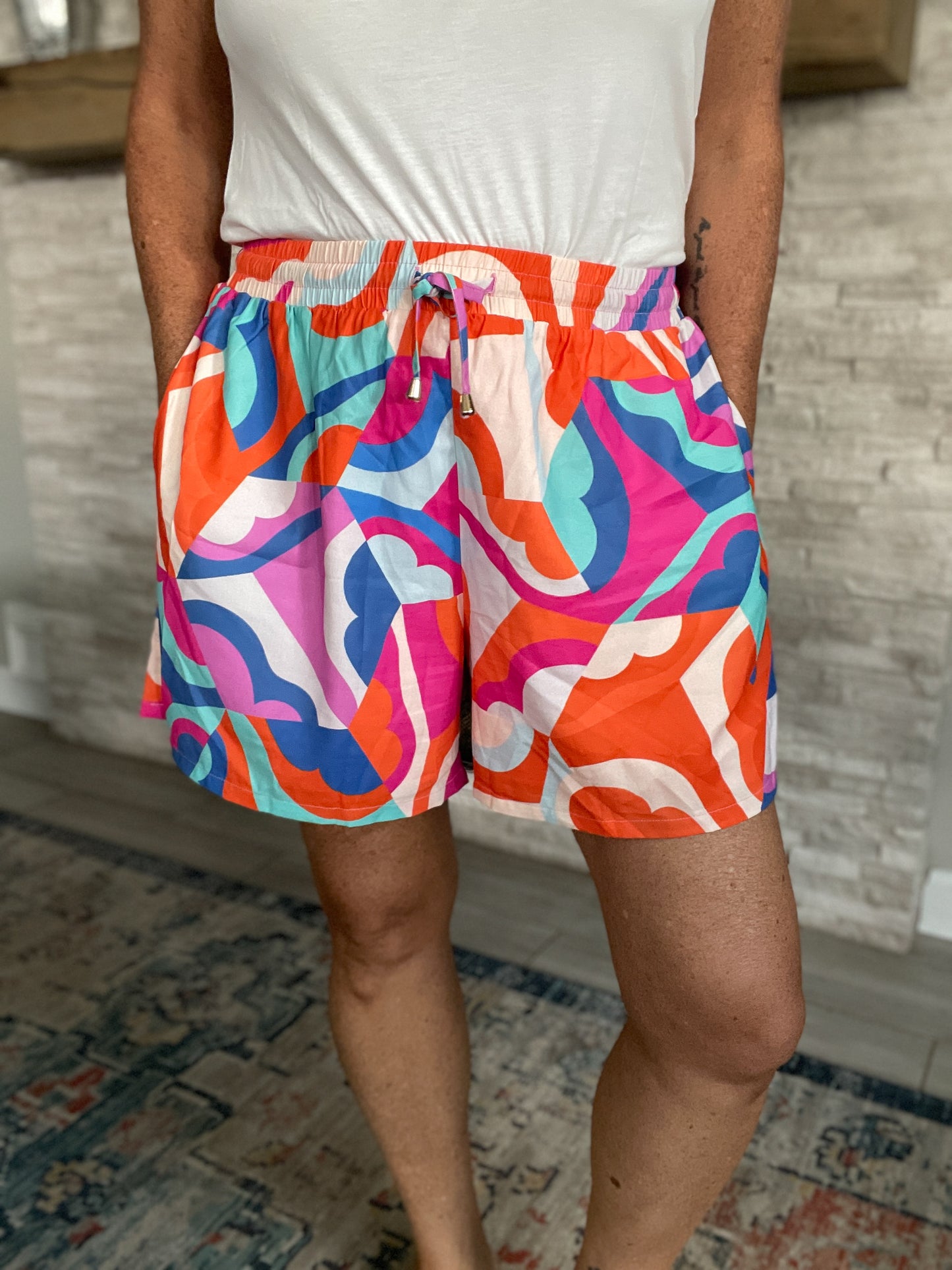 Blue Multi Abstract Shorts by SSYS - Size XL