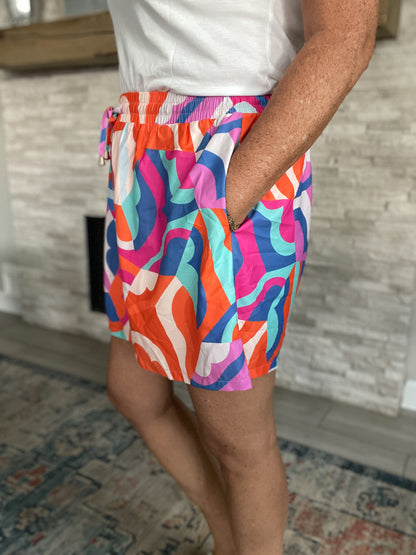 Blue Multi Abstract Shorts by SSYS - Size XL