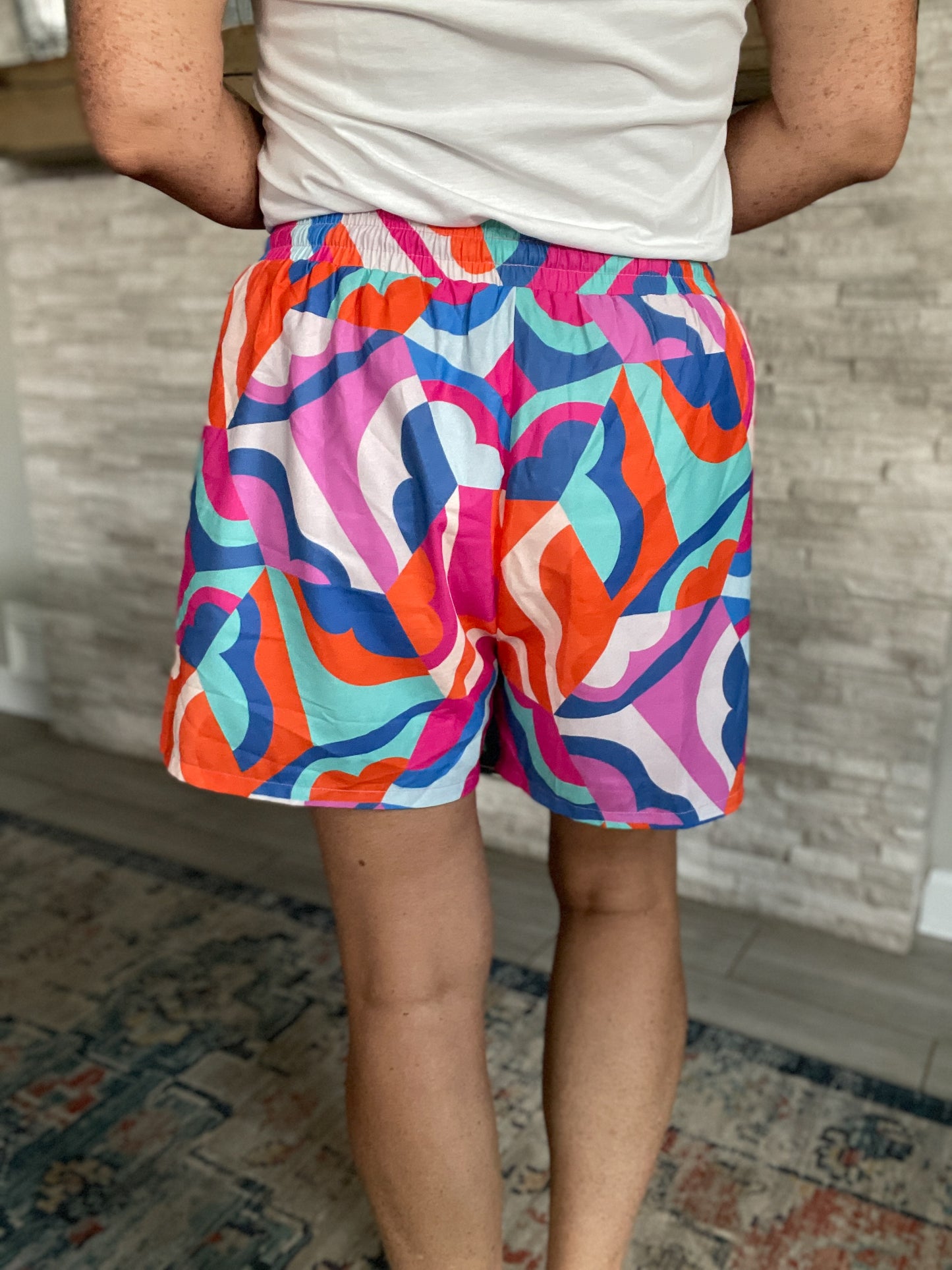 Blue Multi Abstract Shorts by SSYS - Size XL