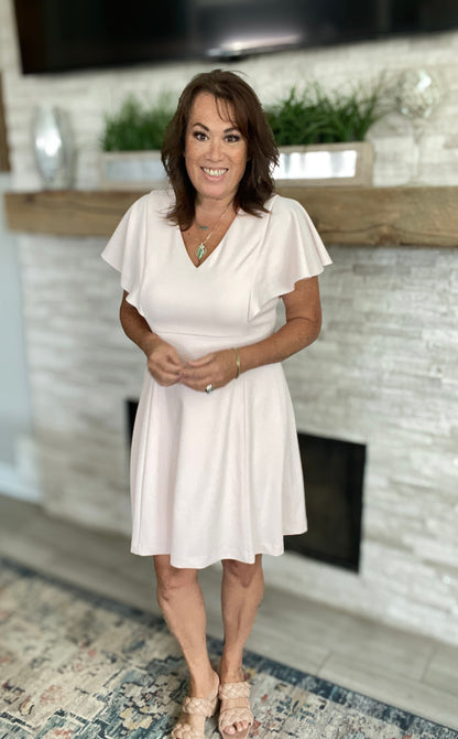 Flutter Sleeve A-line Dress In Blossom Pink by Calvin Klein - Size 14