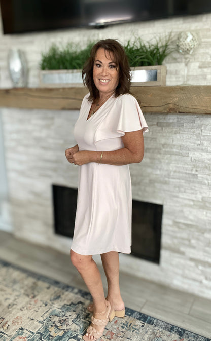 Flutter Sleeve A-line Dress In Blossom Pink by Calvin Klein - Size 14