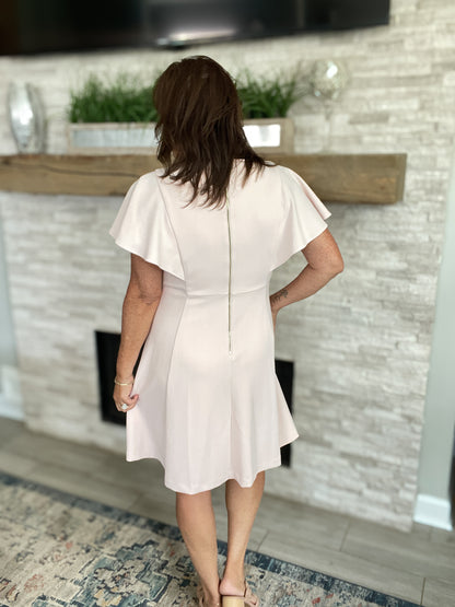 Flutter Sleeve A-line Dress In Blossom Pink by Calvin Klein - Size 14