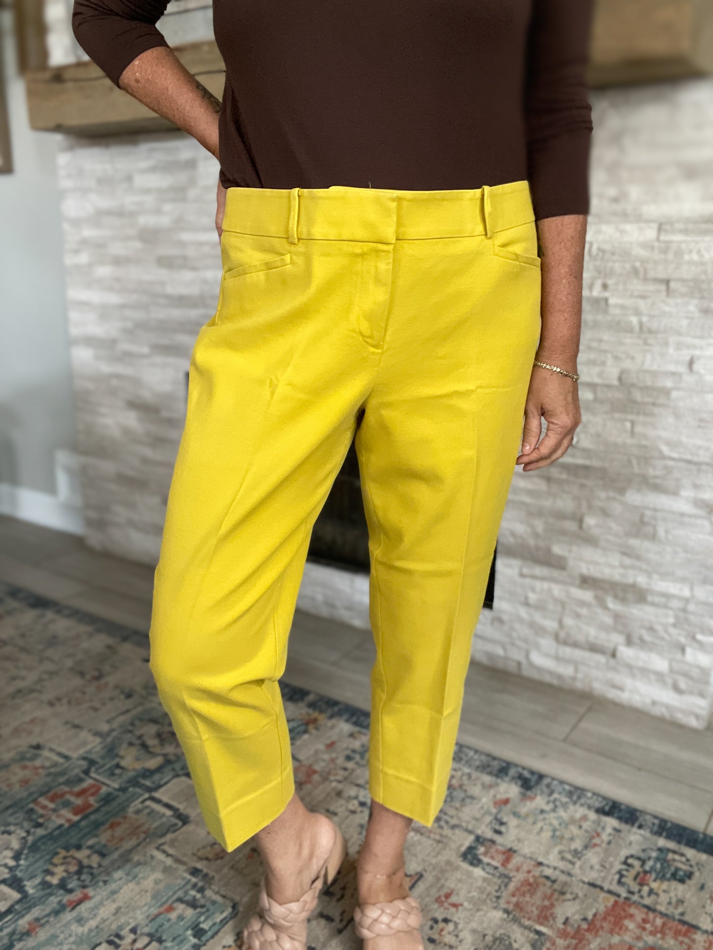 LOFT Marissa Yellow Cropped Pants - Size 14