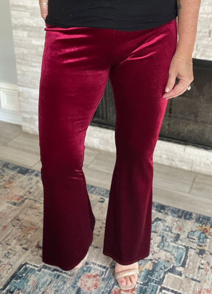Cranberry Red Velvet Elastic Waistband Pants - Size Large