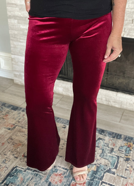 Cranberry Red Velvet Elastic Waistband Pants - Size Large