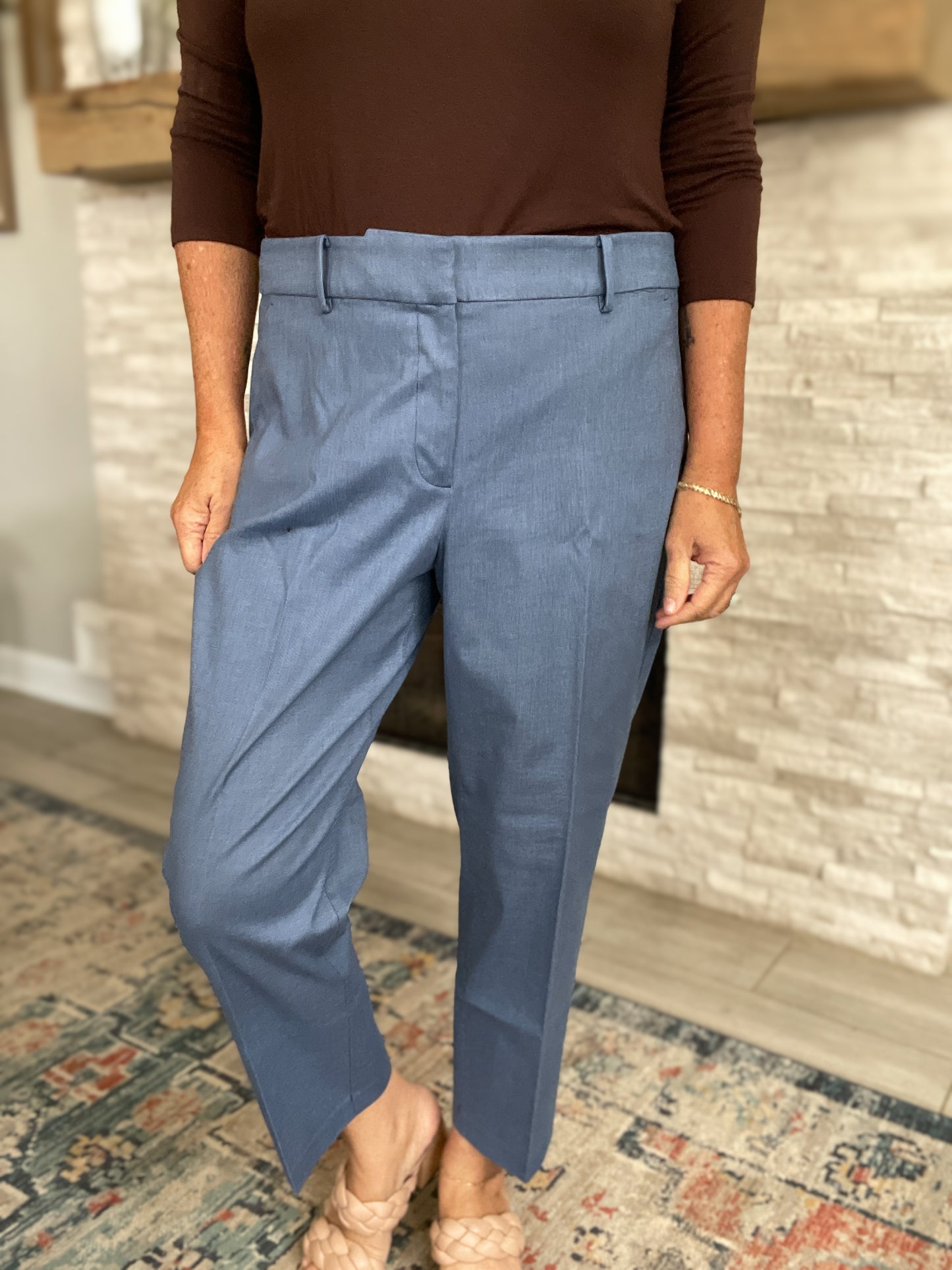 LOFT Riviera Slim Pants in Texture in Blue Multi - Size 14