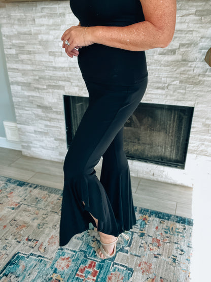 joseph Ribkoff Black Ruffle Leg Pants - Size Large