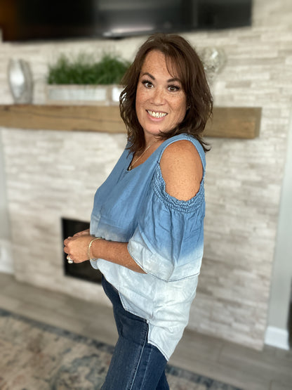 Chambray Denim Cold Shoulder Top - Size XL