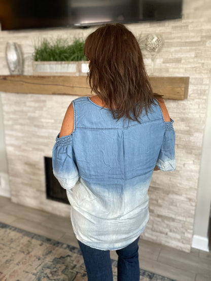 Chambray Denim Cold Shoulder Top - Size XL