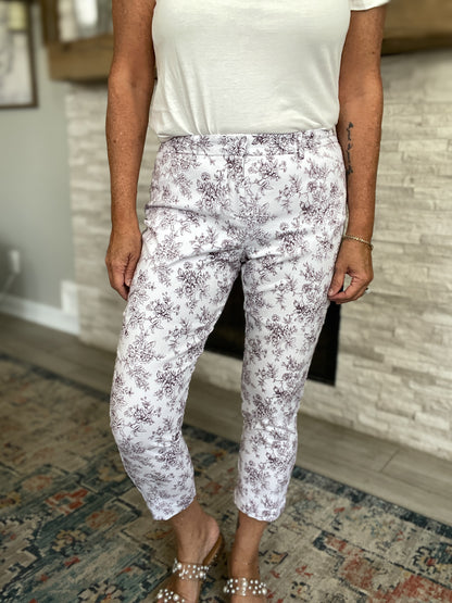 Mario Serrani Italy Comfort Stretch Slim Fit Pant Plum and CreamFloral Print - Size 12