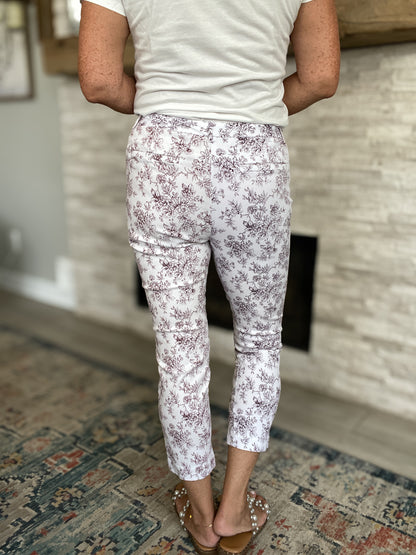 Mario Serrani Italy Comfort Stretch Slim Fit Pant Plum and CreamFloral Print - Size 12