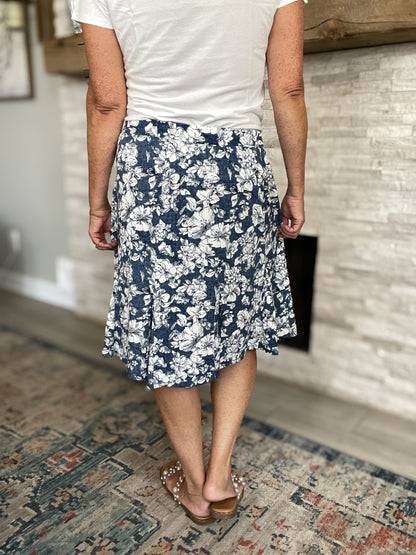 Navy and White Floral Skirt - Size XL