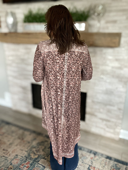Light Brown Patterned Cardigan Kimono - Size Large