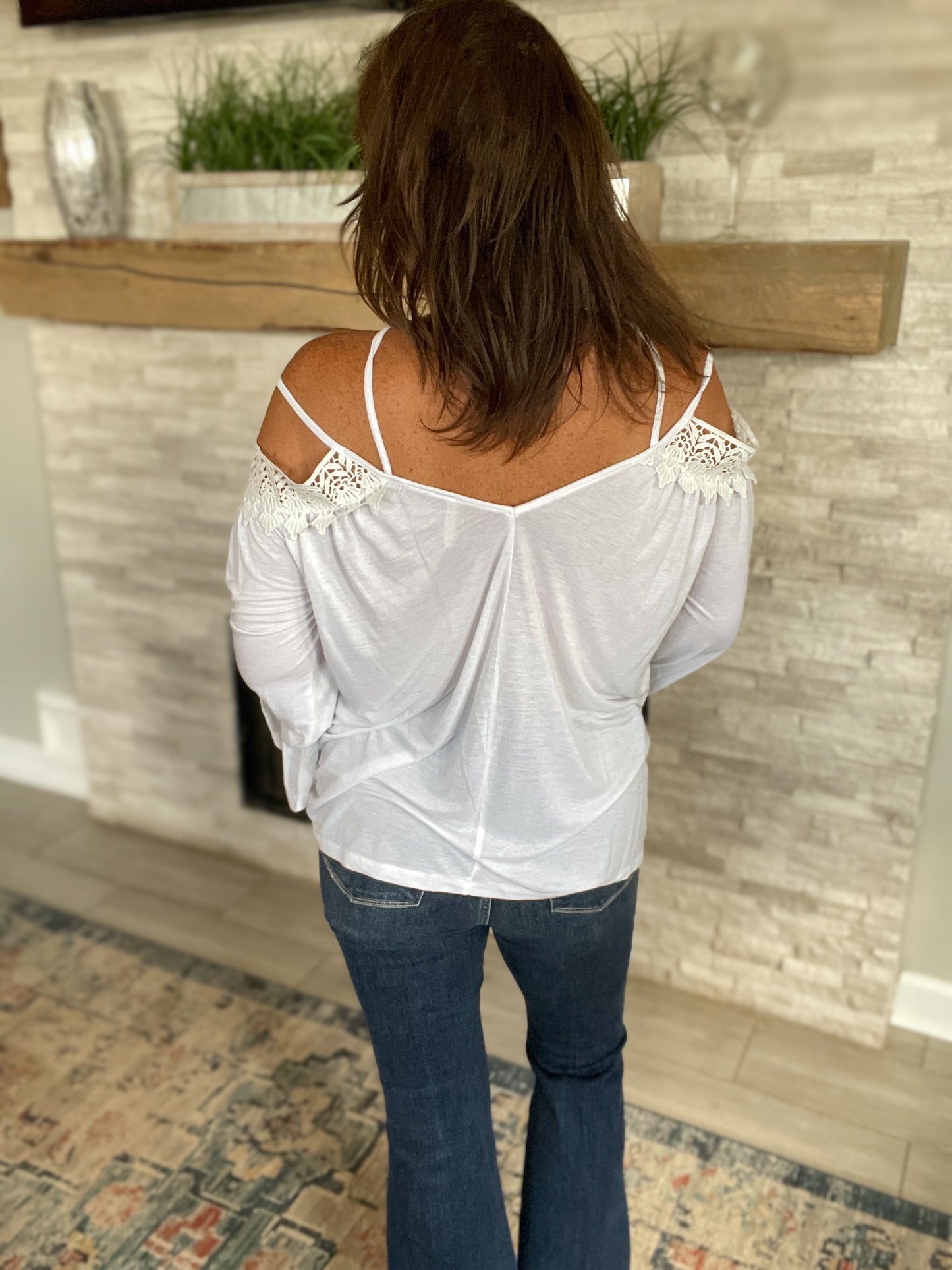 White Crochet Trim Off The Shoulder Top - Size Small