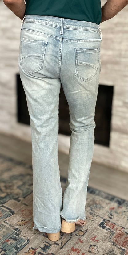 Driftwood Eva Embroidered Floral Raw Hem Flare Jeans - Size 32