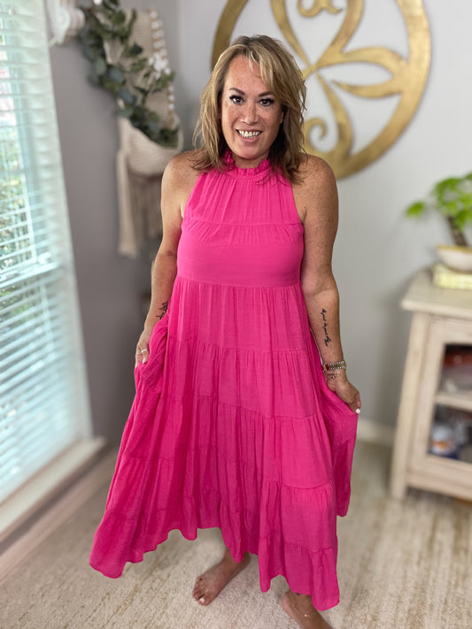 Pink Tiered Maxi Dress - Size Medium